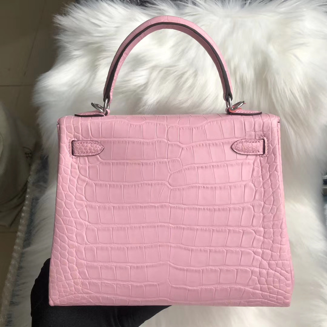 新北市鶯歌區 Taiwan Hermes Kelly 25cm 5P Pink 櫻花粉 crocodile 尼羅鱷