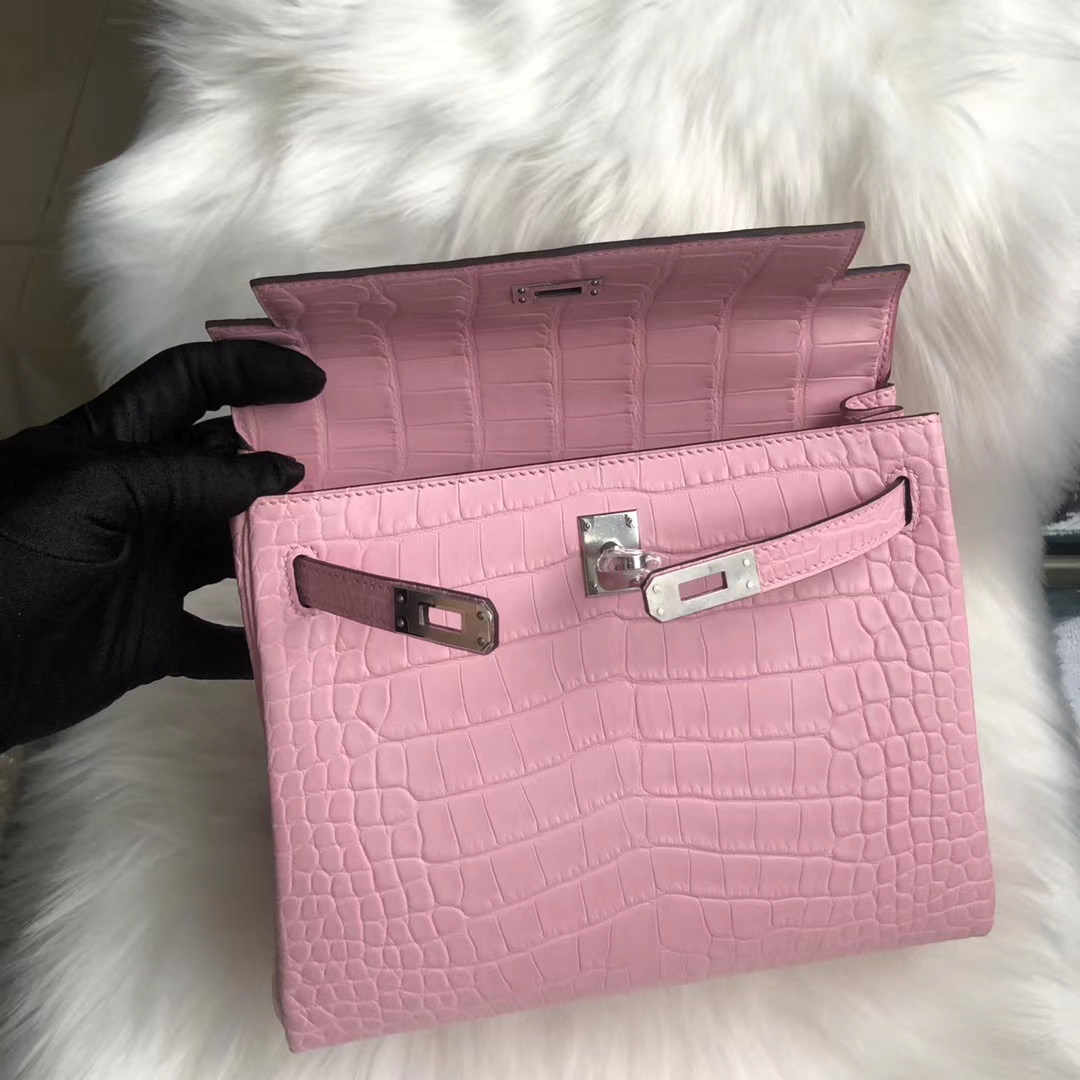 新北市鶯歌區 Taiwan Hermes Kelly 25cm 5P Pink 櫻花粉 crocodile 尼羅鱷