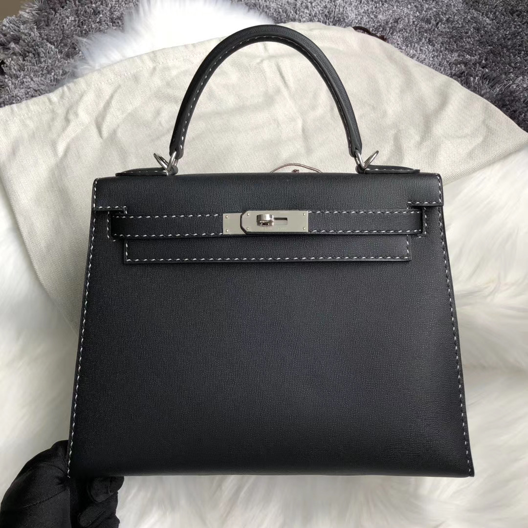 新北市淡水區 Taiwan Hermes Kelly 28cm Graine Monsieur 89 black 黑白線