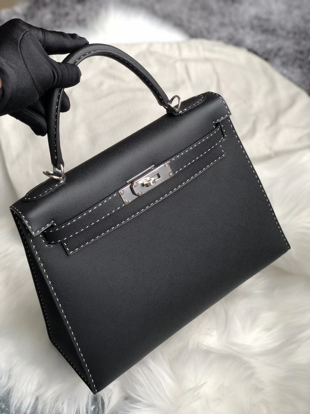 新北市淡水區 Taiwan Hermes Kelly 28cm Graine Monsieur 89 black 黑白線