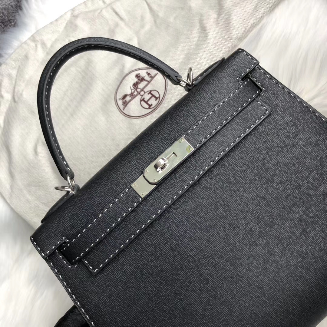 新北市淡水區 Taiwan Hermes Kelly 28cm Graine Monsieur 89 black 黑白線