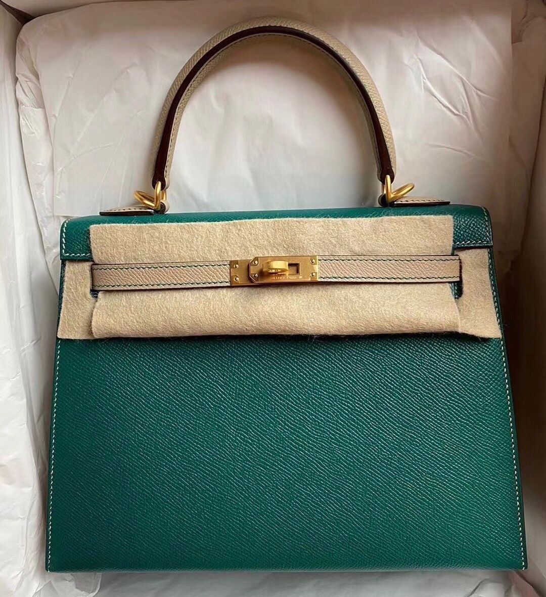 Hermes Kelly HSS 25cm Z6 Malachite 孔雀綠 S2 Trench 風衣灰 拉絲金扣