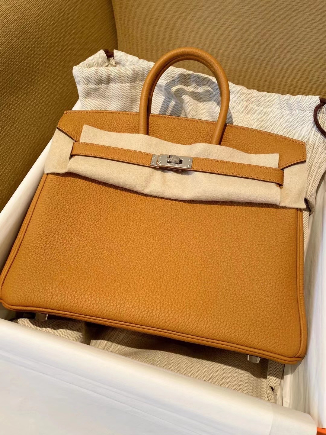 Taiwan Hermes Birkin 25cm Togo 2s芝麻色 sesame 內拼 9R Lime 檸檬黃