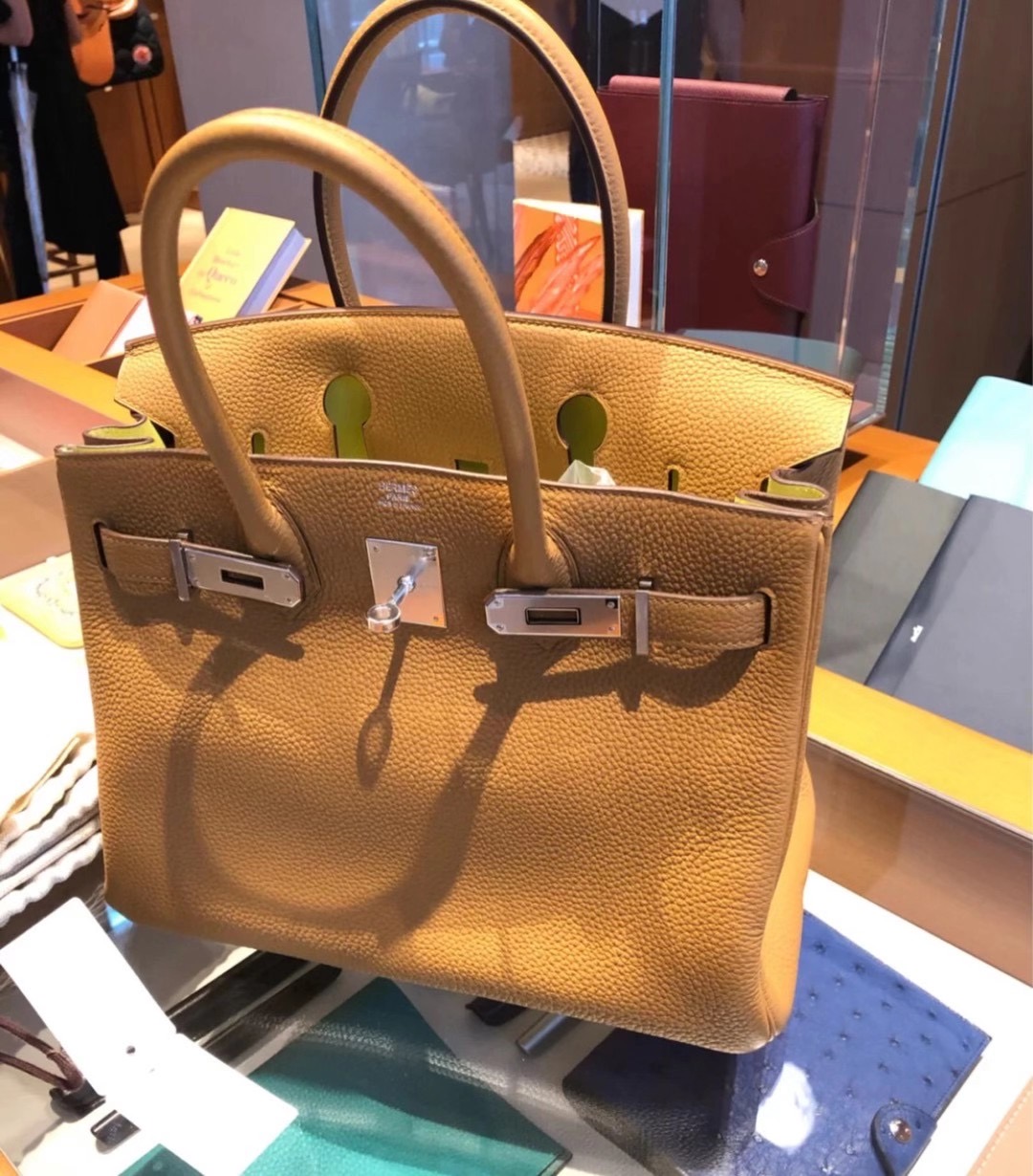 Taiwan Hermes Birkin 25cm Togo 2s芝麻色 sesame 內拼 9R Lime 檸檬黃