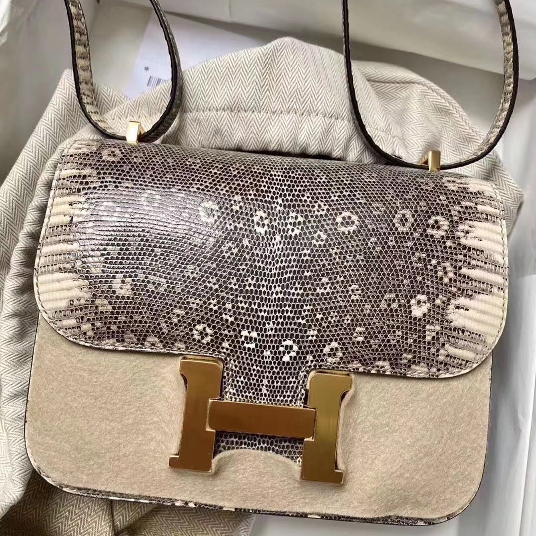 Taiwan Hermes Constance 19cm Lizard 亮面蜥蜴皮 01雪花色蜥蜴皮