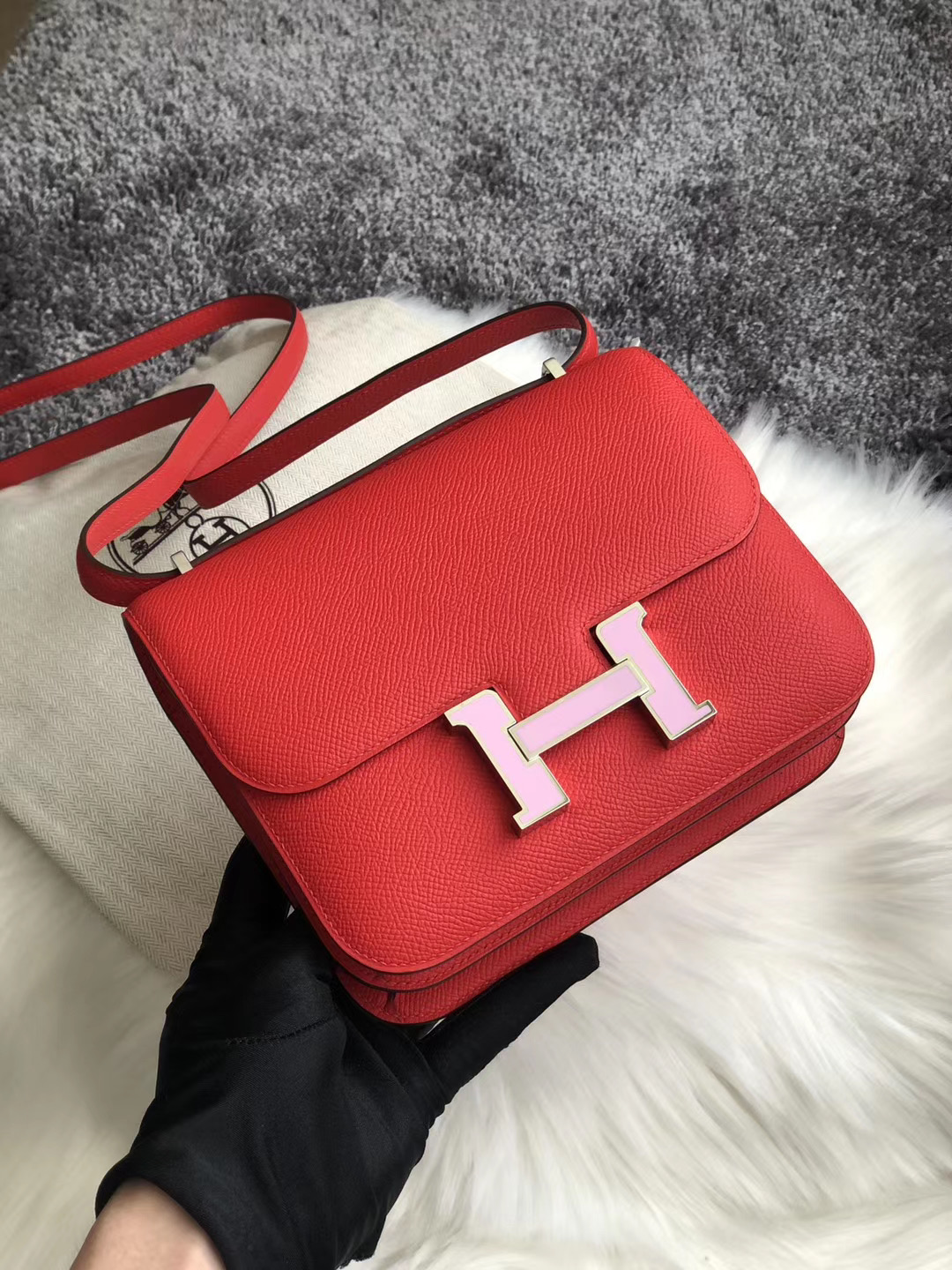 Hermes Constance 19cm S3 Rose de coeur心紅色配 X9 錦葵紫琺瑯扣