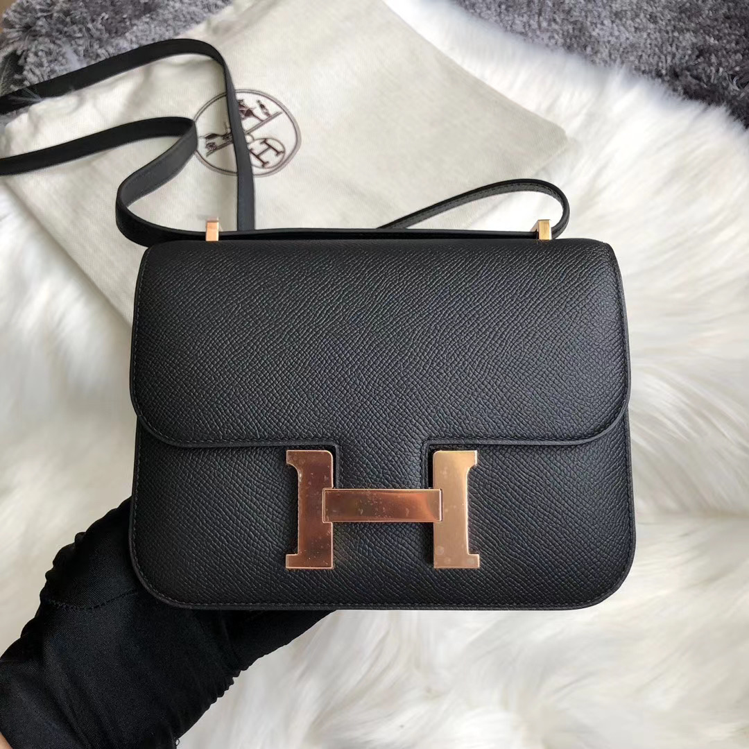 Taiwan Hermes Constance 19cm Epsom CD89 Black Rose gold