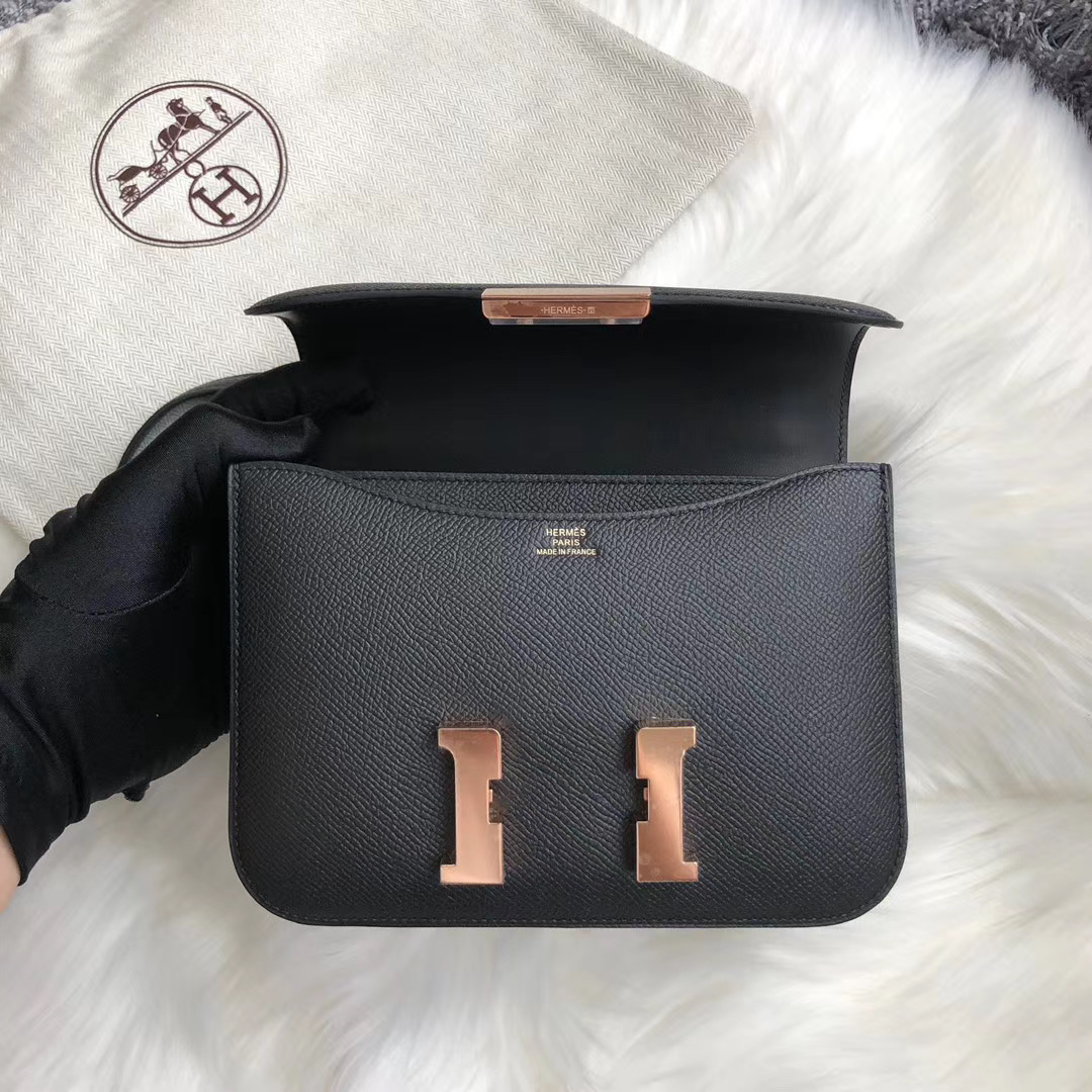 Taiwan Hermes Constance 19cm Epsom CD89 Black Rose gold