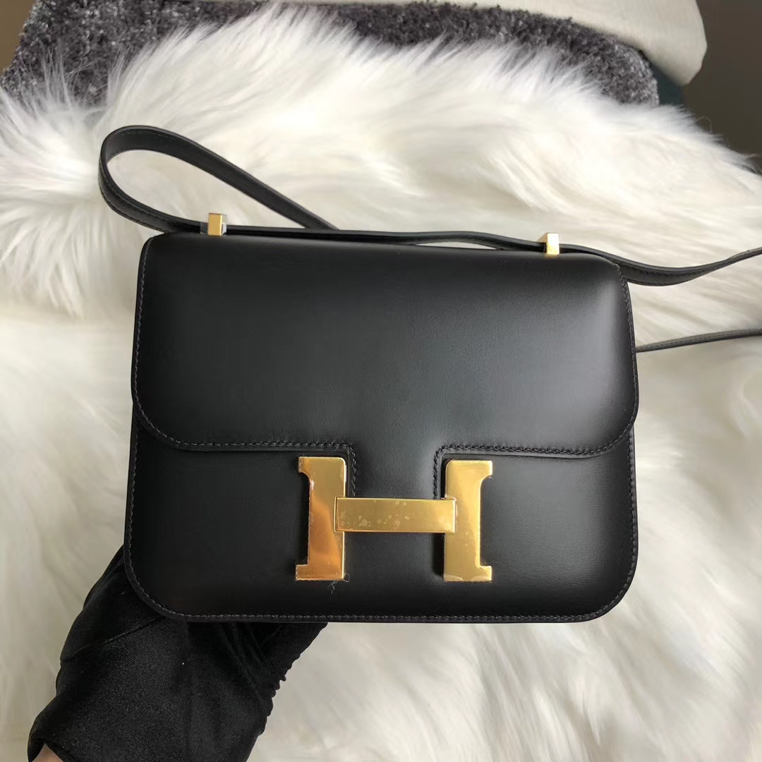 新北市瑞芳區 Hermes Constance 19cm BOX CD89 Black gold