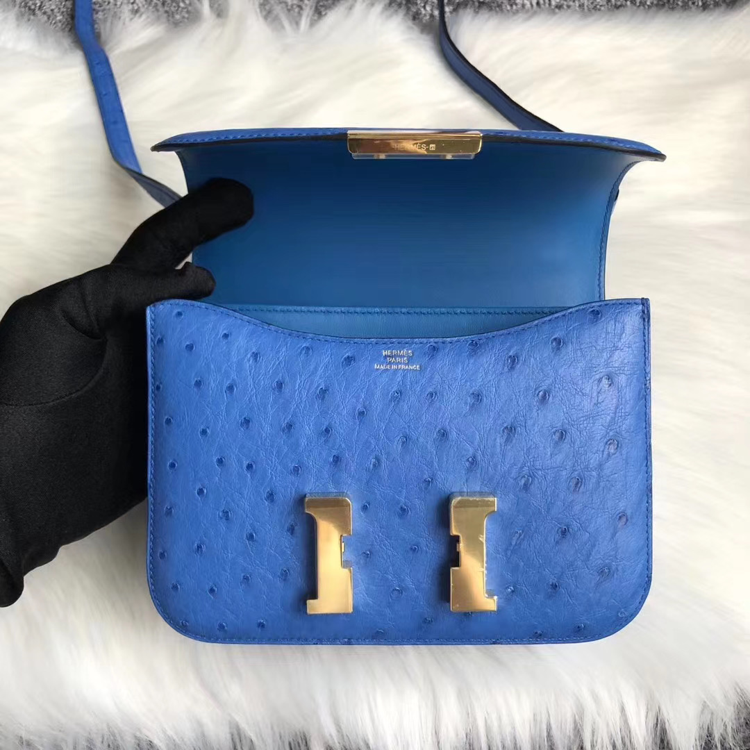 臺灣新北市新莊區 Hermes Constance 19cm 7Q希臘藍 Blue Mykonos Ostrich