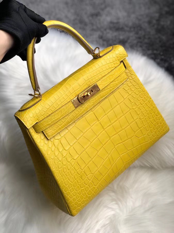 臺灣新北市土城區 Hermes Kelly 25cm M9金盞花黃 美洲鱷