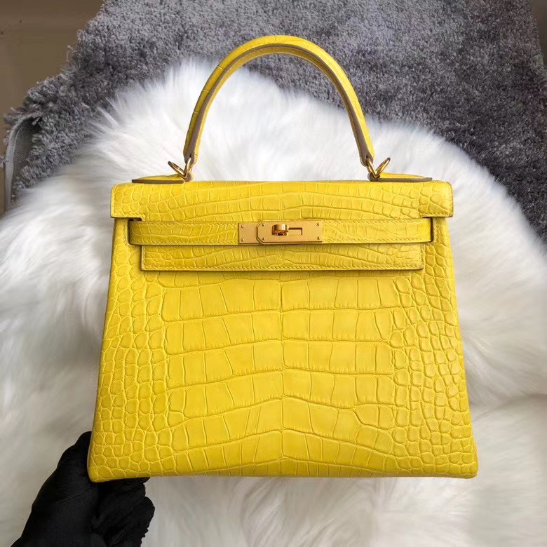 臺灣新北市土城區 Hermes Kelly 25cm M9金盞花黃 美洲鱷