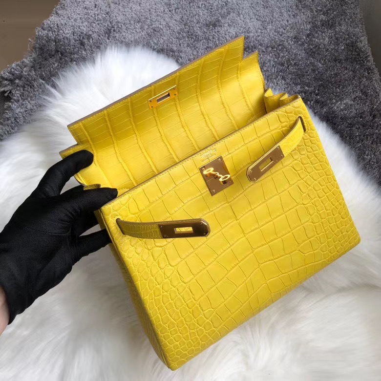 臺灣新北市土城區 Hermes Kelly 25cm M9金盞花黃 美洲鱷