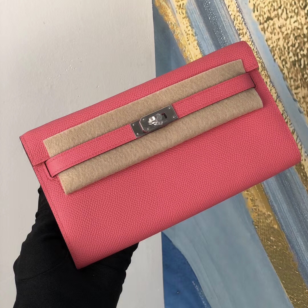 Taiwan Hermes Kelly Classique To Go wallet 8W Rose Azalée 新唇膏粉