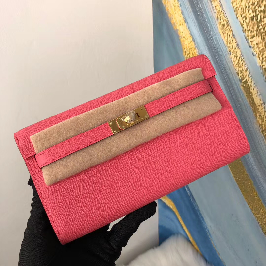 Taiwan Hermes Kelly Classique To Go wallet 8W Rose Azalée 新唇膏粉