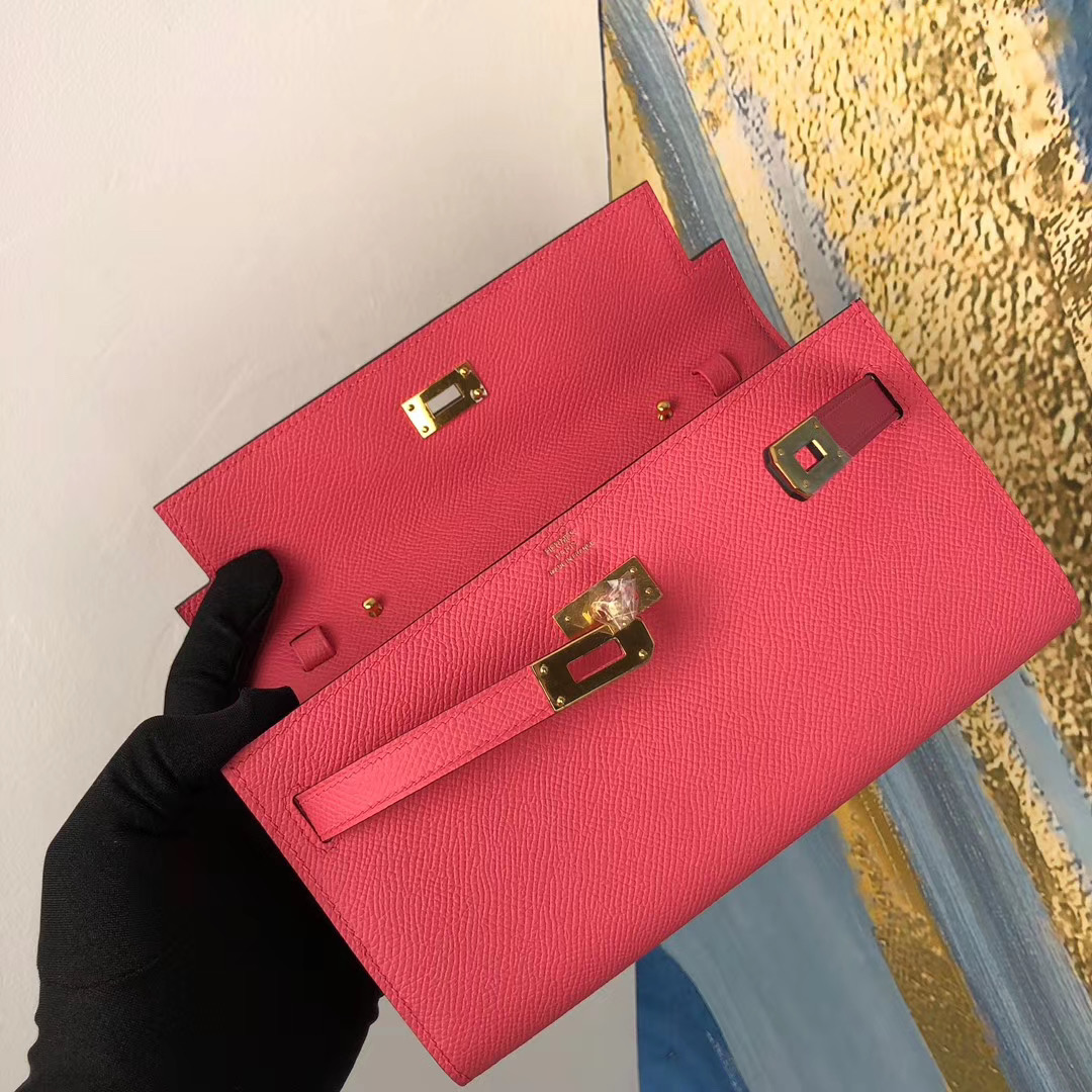 Taiwan Hermes Kelly Classique To Go wallet 8W Rose Azalée 新唇膏粉