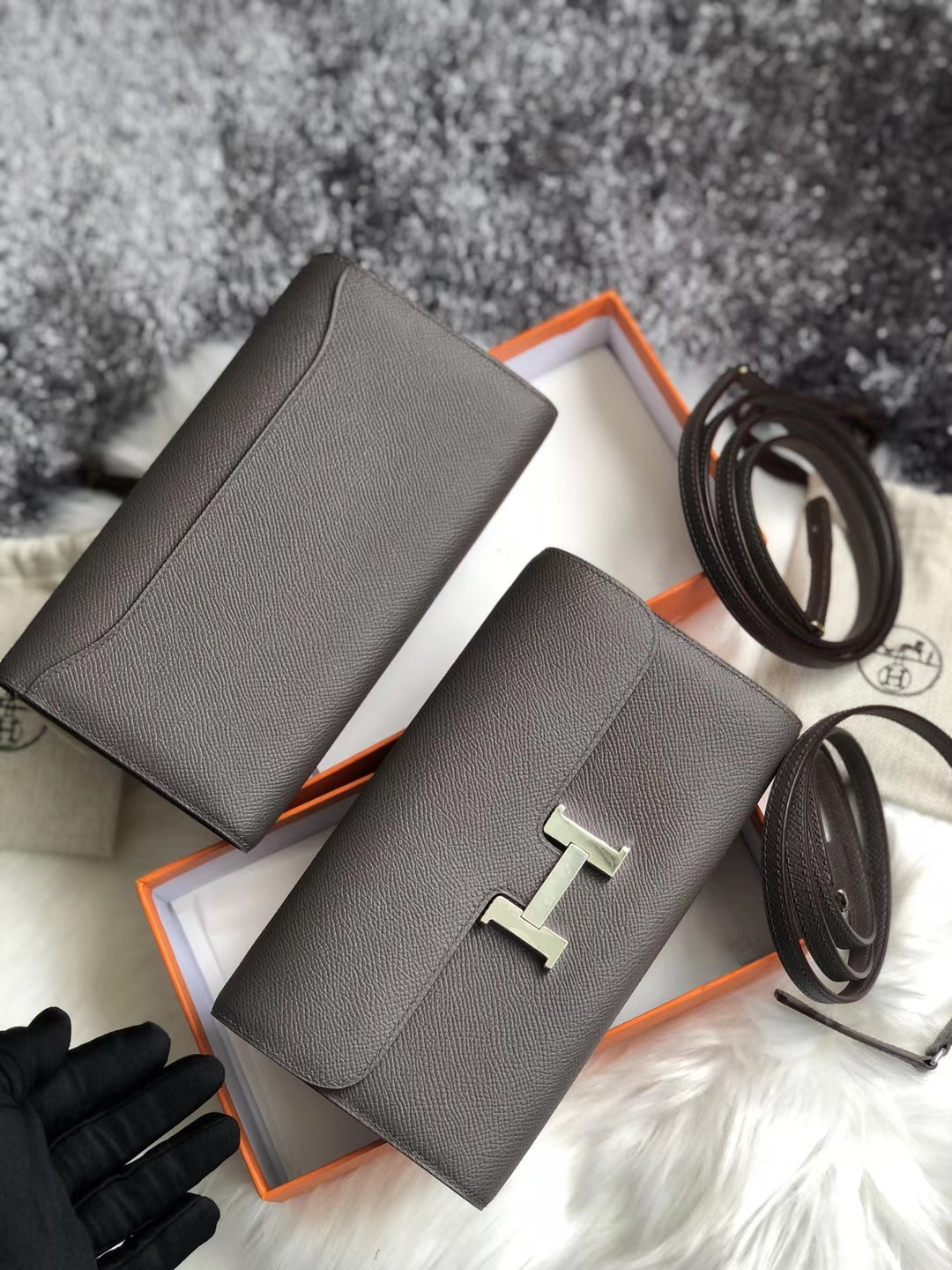 Taiwan Hermes Constance long wallet to go Epsom 8F Etain 錫器灰