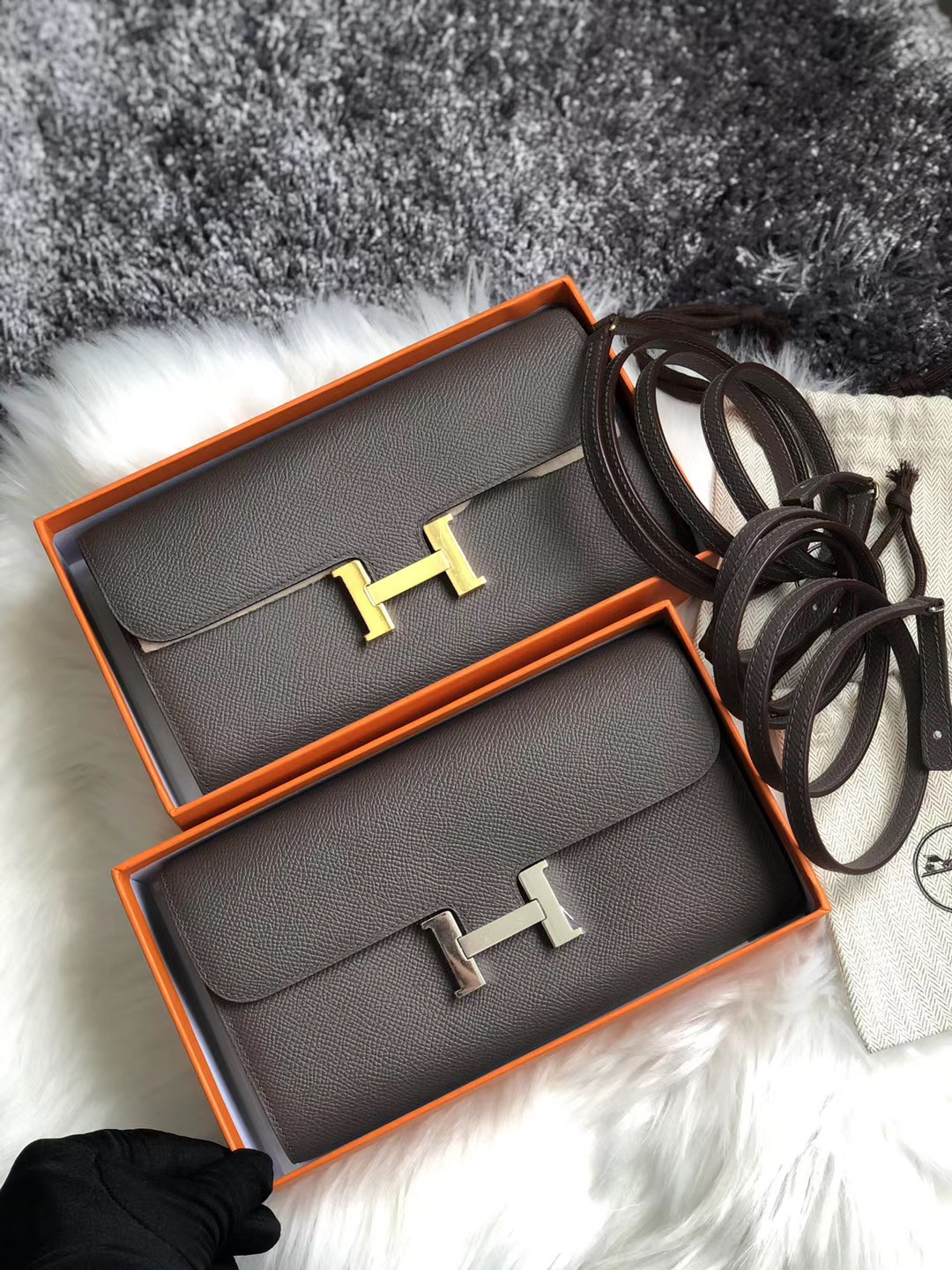 Taiwan Hermes Constance long wallet to go Epsom 8F Etain 錫器灰