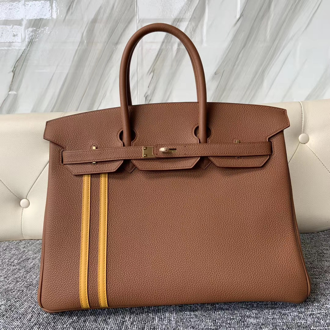 新北市 Taiwan Hermes Birkin 35cm Togo 37 Gold 金棕色 雙杠 9D Amber 琥珀黃