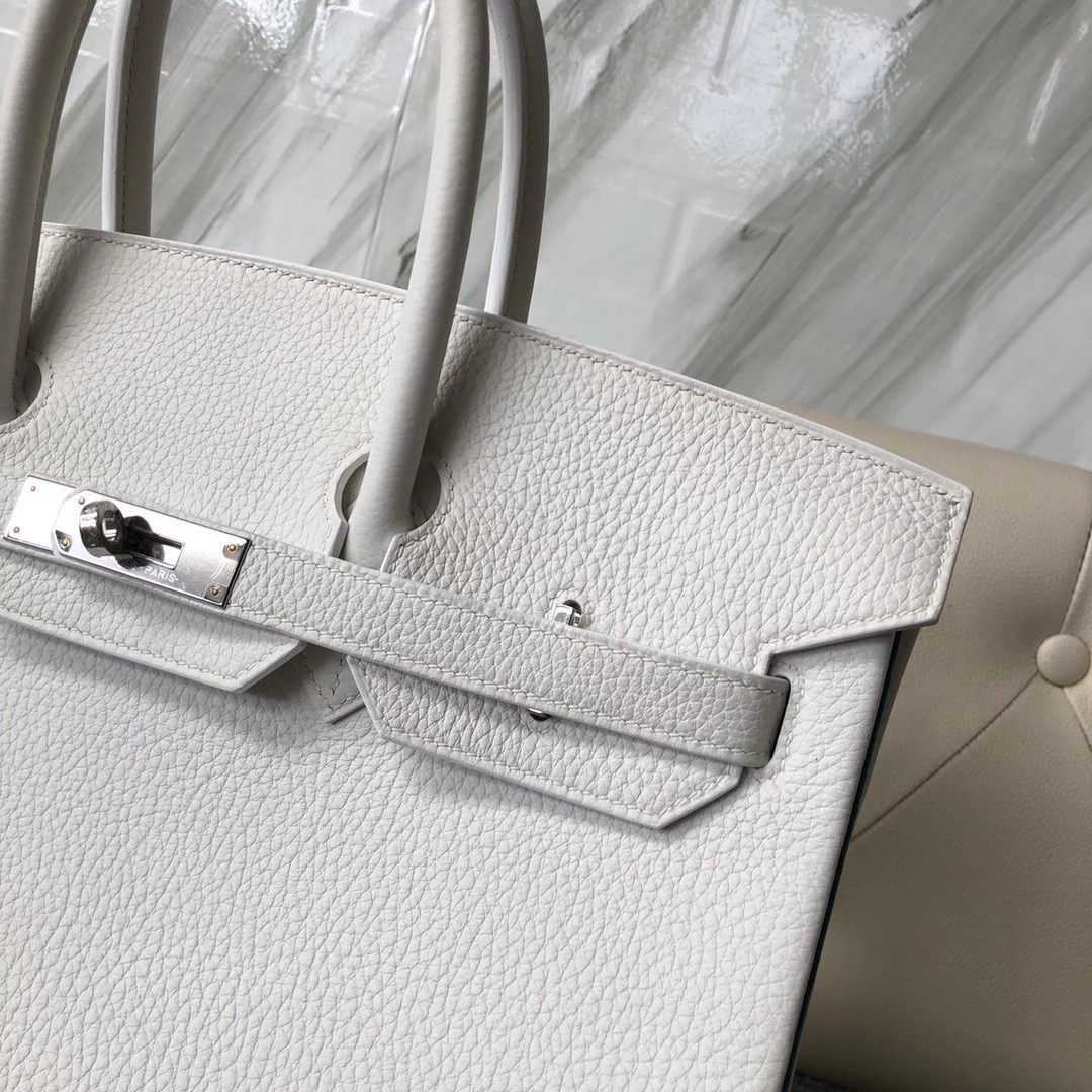 臺灣臺北市文山區 Hermes Birkin 35cm 01 Pure white 純白色 內拼 7F Blue Paon 孔雀藍