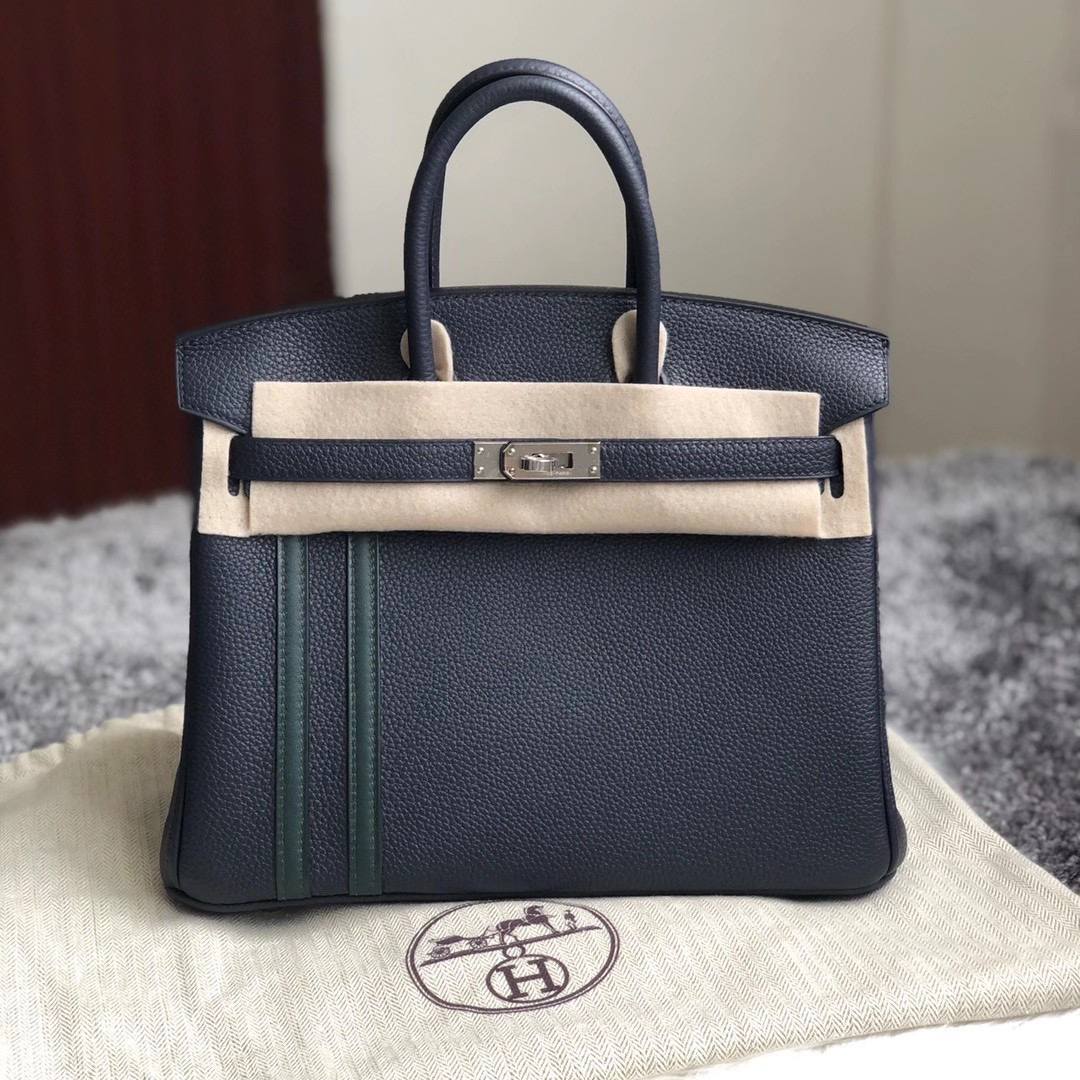 臺灣桃園市蘆竹區 Hermes Birkin 25cm Togo 2Z Blue Nuit 雙杠 6O Vert Cypres