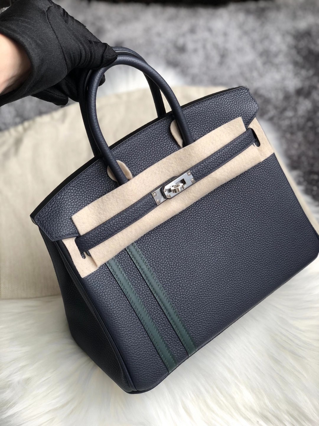 臺灣桃園市蘆竹區 Hermes Birkin 25cm Togo 2Z Blue Nuit 雙杠 6O Vert Cypres