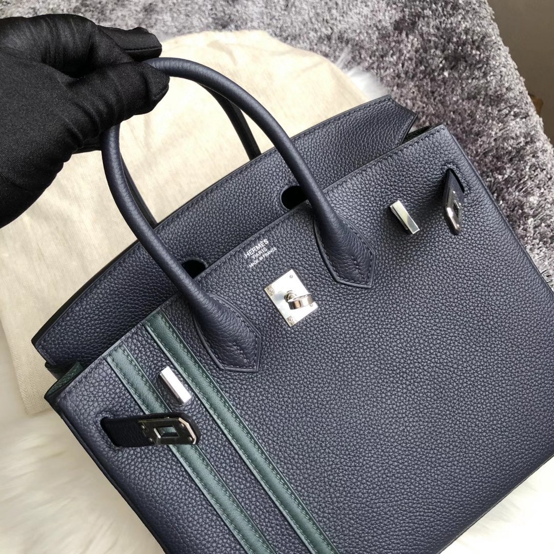 臺灣桃園市蘆竹區 Hermes Birkin 25cm Togo 2Z Blue Nuit 雙杠 6O Vert Cypres