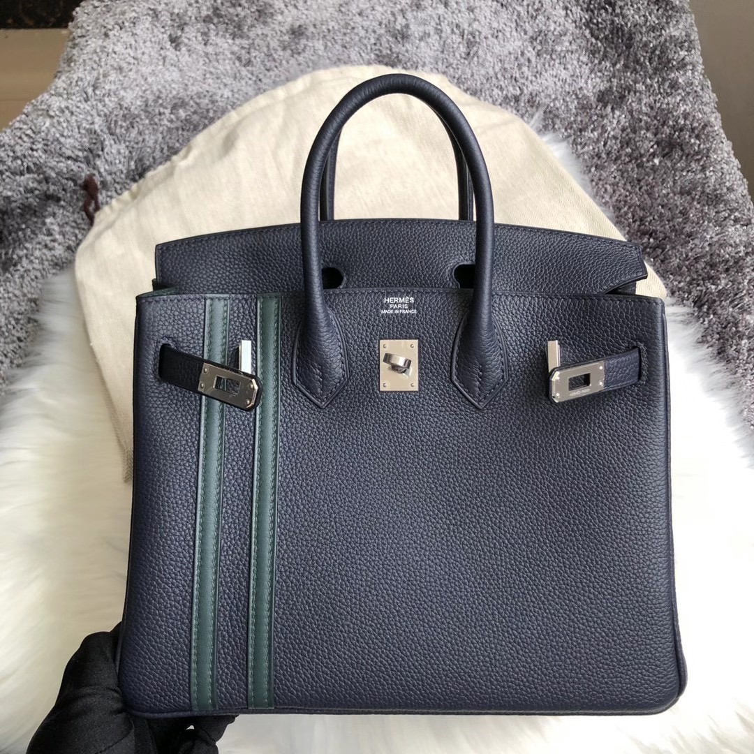 臺灣桃園市蘆竹區 Hermes Birkin 25cm Togo 2Z Blue Nuit 雙杠 6O Vert Cypres