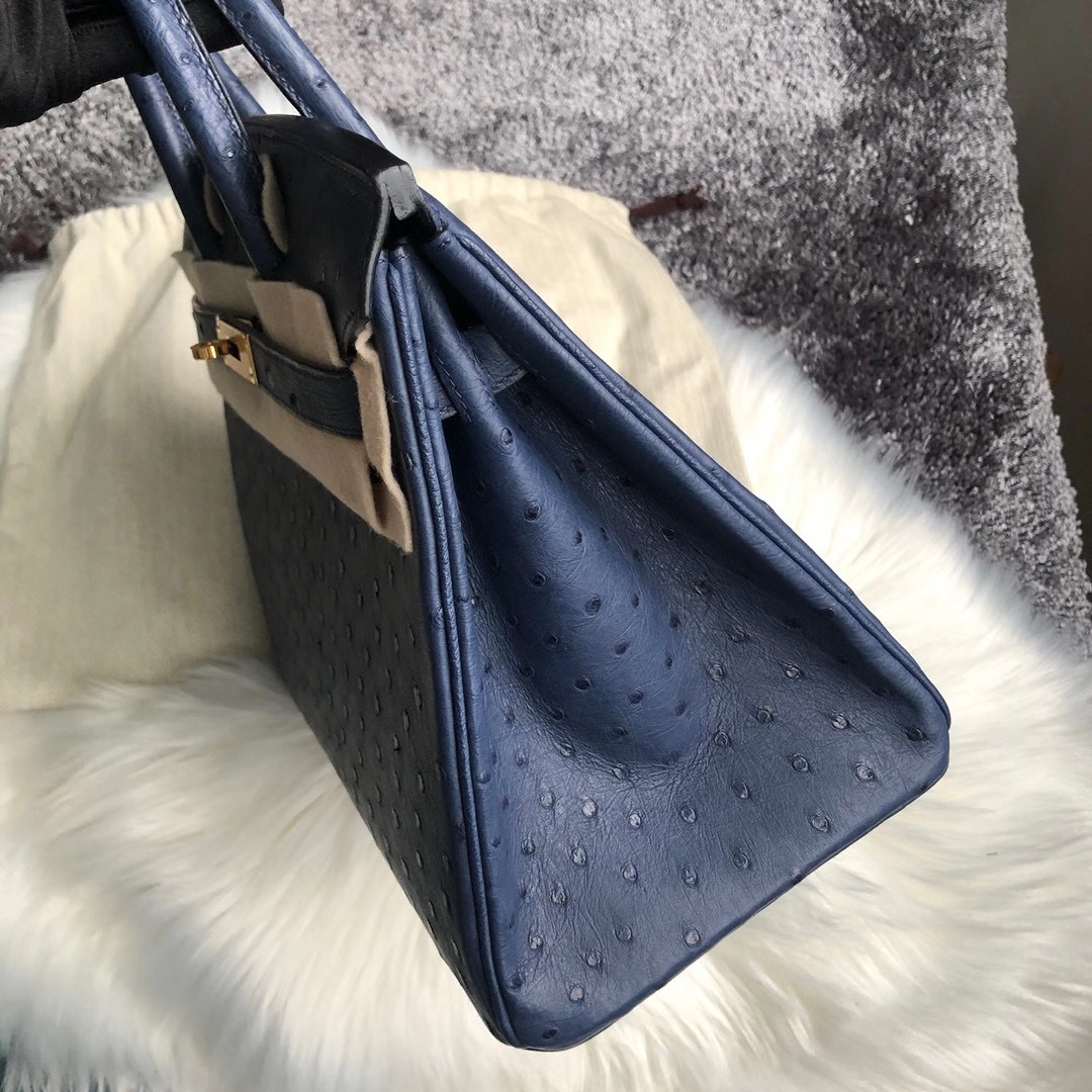 香港元朗區 鉑金包 Hermes Birkin 30cm Ostrich CC77 Bleu Iris鳶尾藍 鴕鳥皮