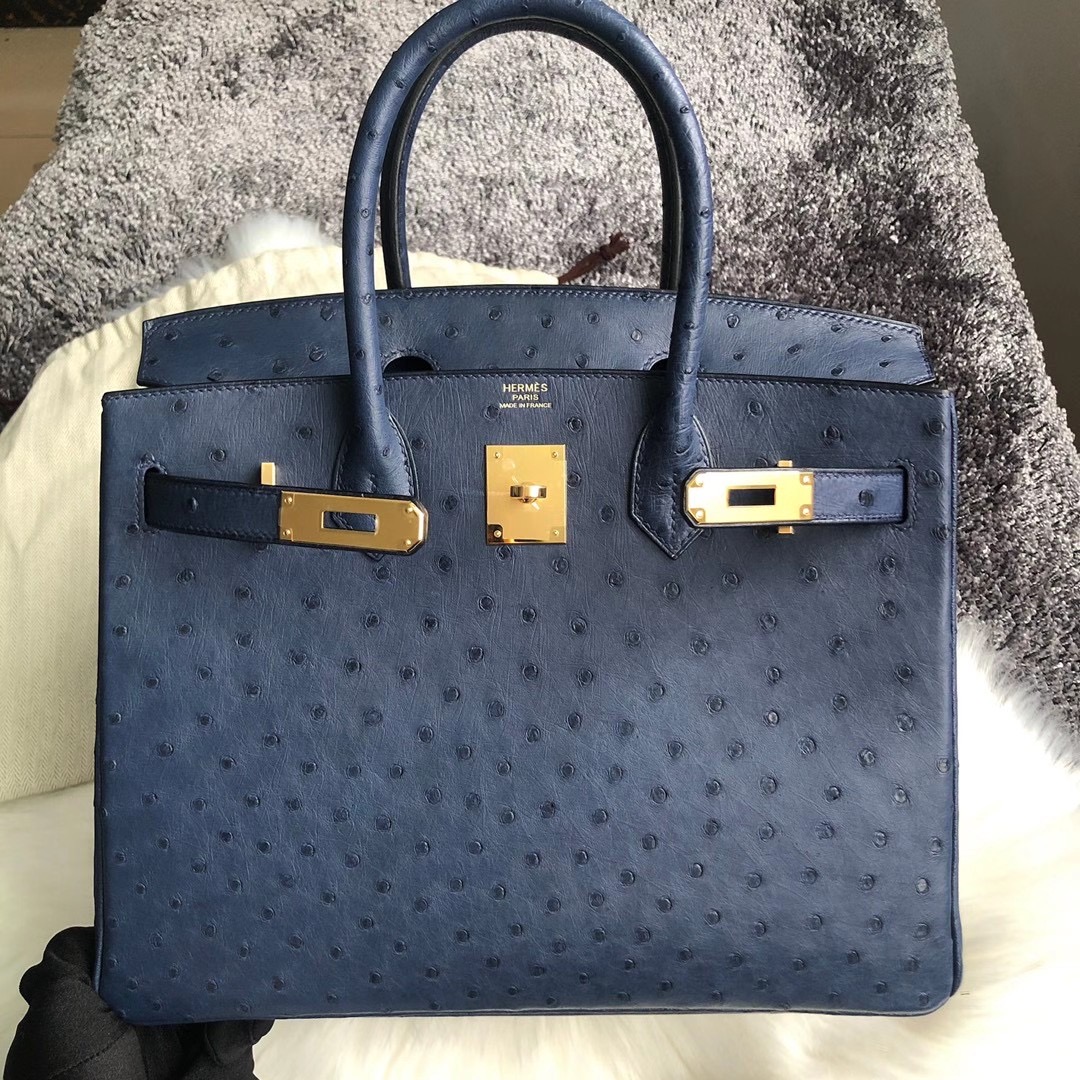 香港元朗區 鉑金包 Hermes Birkin 30cm Ostrich CC77 Bleu Iris鳶尾藍 鴕鳥皮