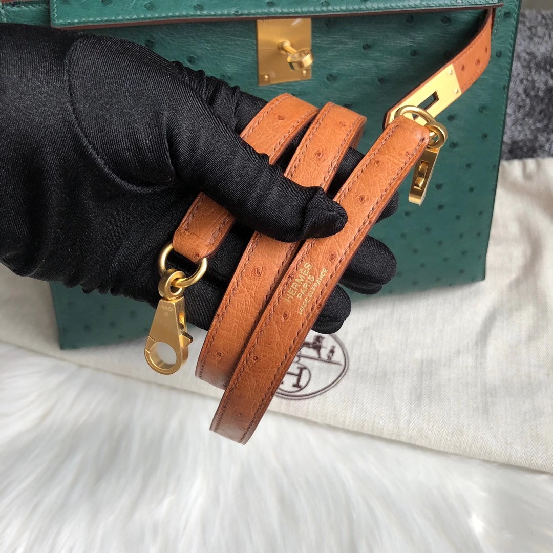 Hermes Kelly 28cm HSS Ostrich 67 Vert Fonce 祖母綠 37 gold 金棕色 拉絲金扣