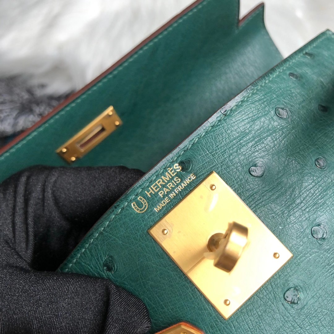 Hermes Kelly 28cm HSS Ostrich 67 Vert Fonce 祖母綠 37 gold 金棕色 拉絲金扣