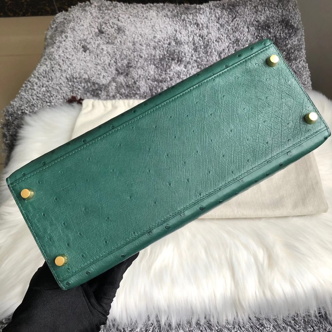 Hermes Kelly 28cm HSS Ostrich 67 Vert Fonce 祖母綠 37 gold 金棕色 拉絲金扣