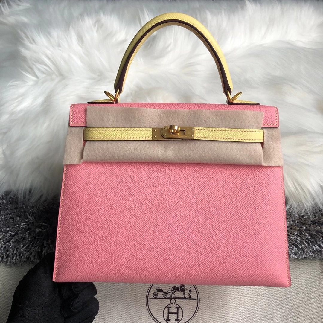 Hong Kong Hermes Kelly 25cm HSS 1Q奶昔粉 rose confetti 1Z小雞黃 jaune poussin