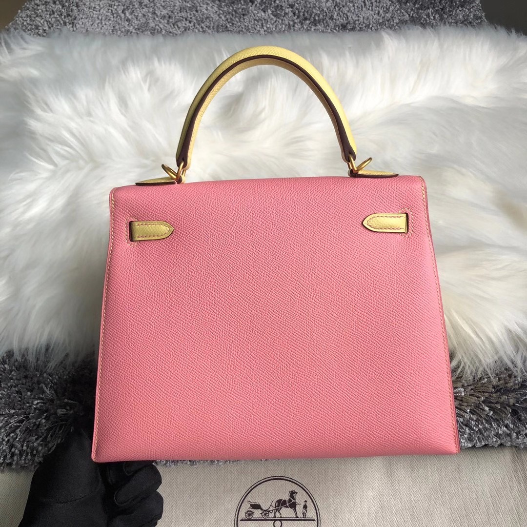 Hong Kong Hermes Kelly 25cm HSS 1Q奶昔粉 rose confetti 1Z小雞黃 jaune poussin