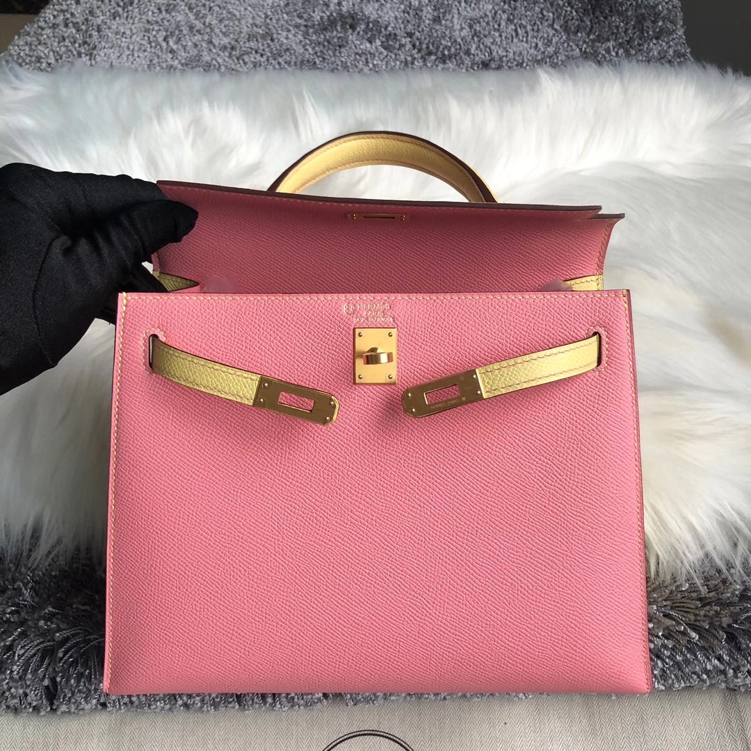 Hong Kong Hermes Kelly 25cm HSS 1Q奶昔粉 rose confetti 1Z小雞黃 jaune poussin