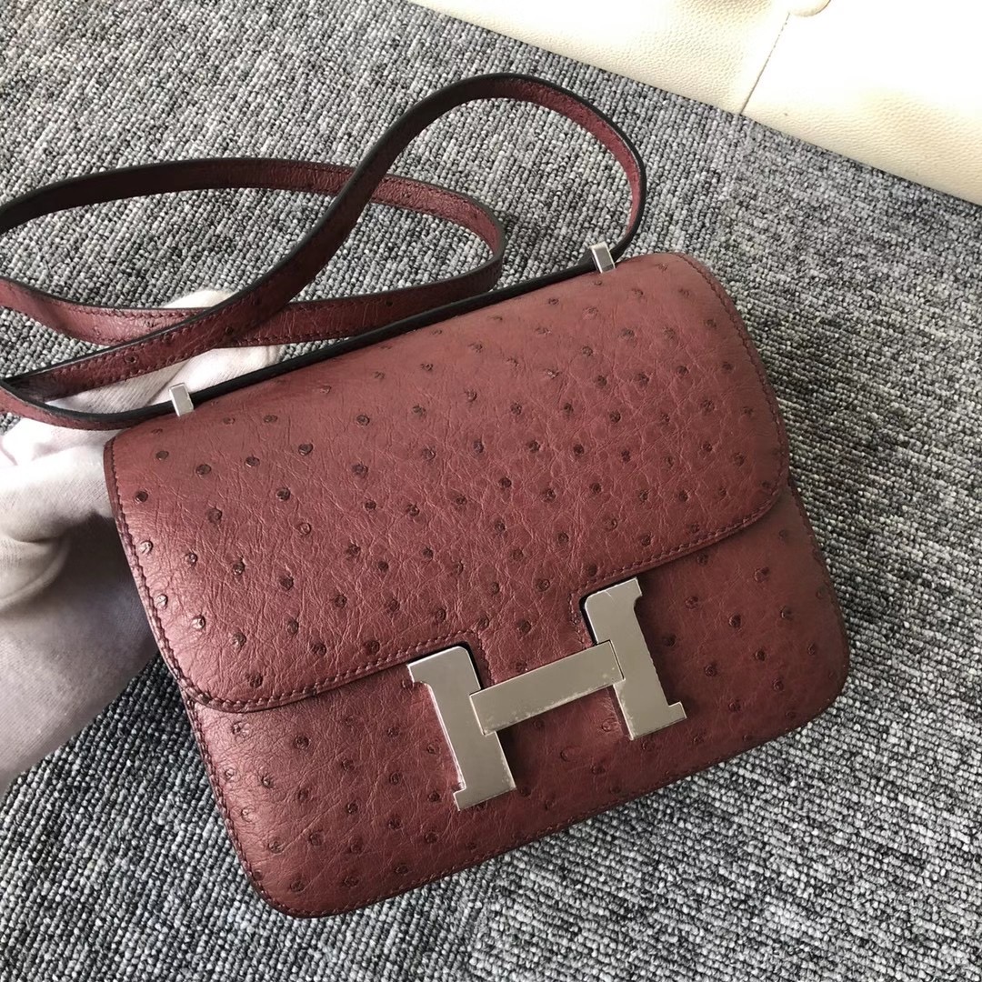 新北市林口區 愛馬仕 Hermes Constance 19cm Ostrich 55 Rouge H 愛馬仕紅