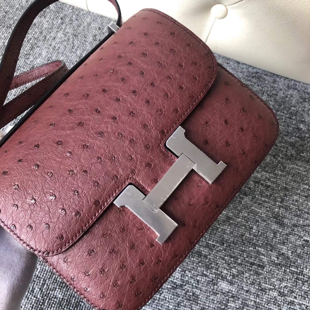 新北市林口區 愛馬仕 Hermes Constance 19cm Ostrich 55 Rouge H 愛馬仕紅