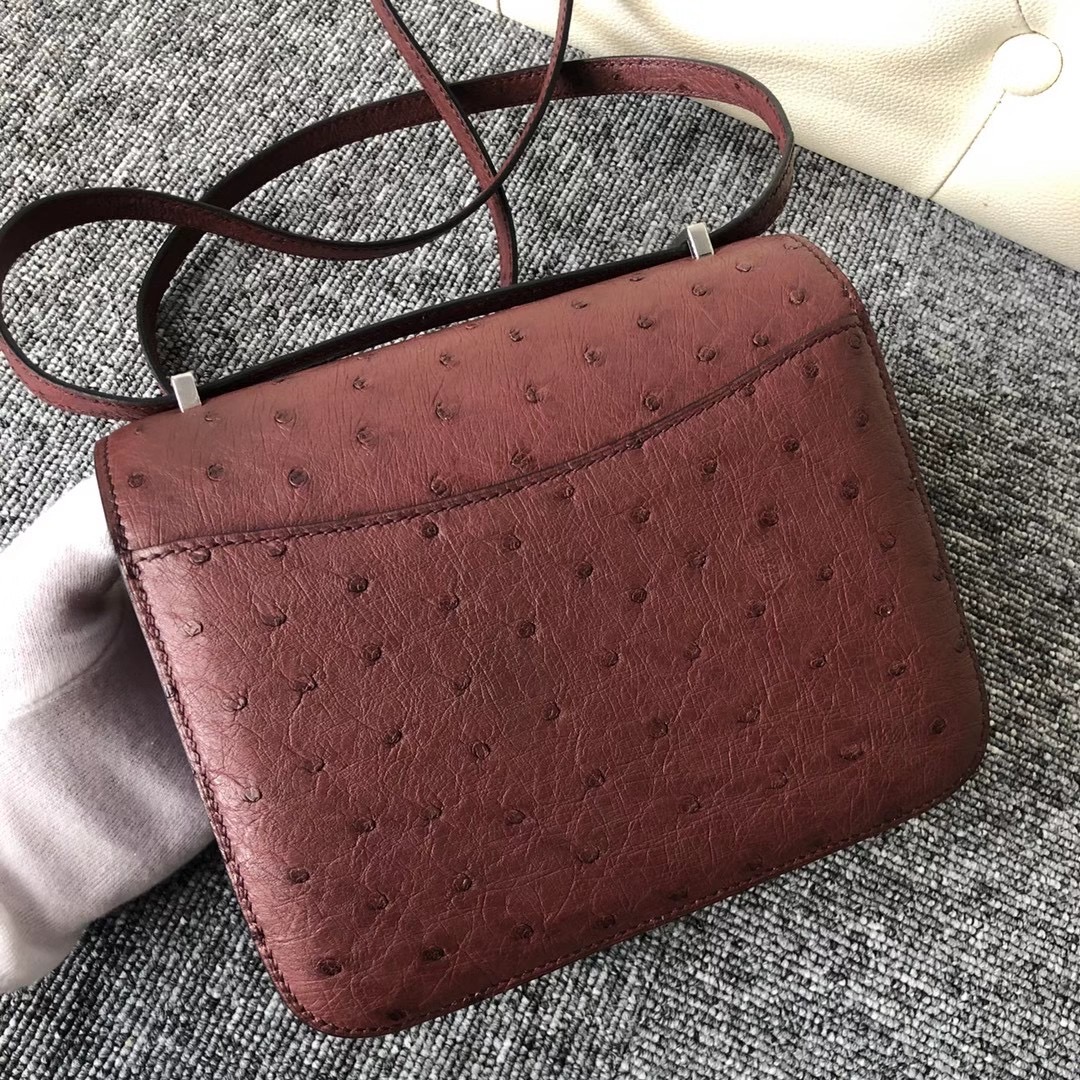 新北市林口區 愛馬仕 Hermes Constance 19cm Ostrich 55 Rouge H 愛馬仕紅