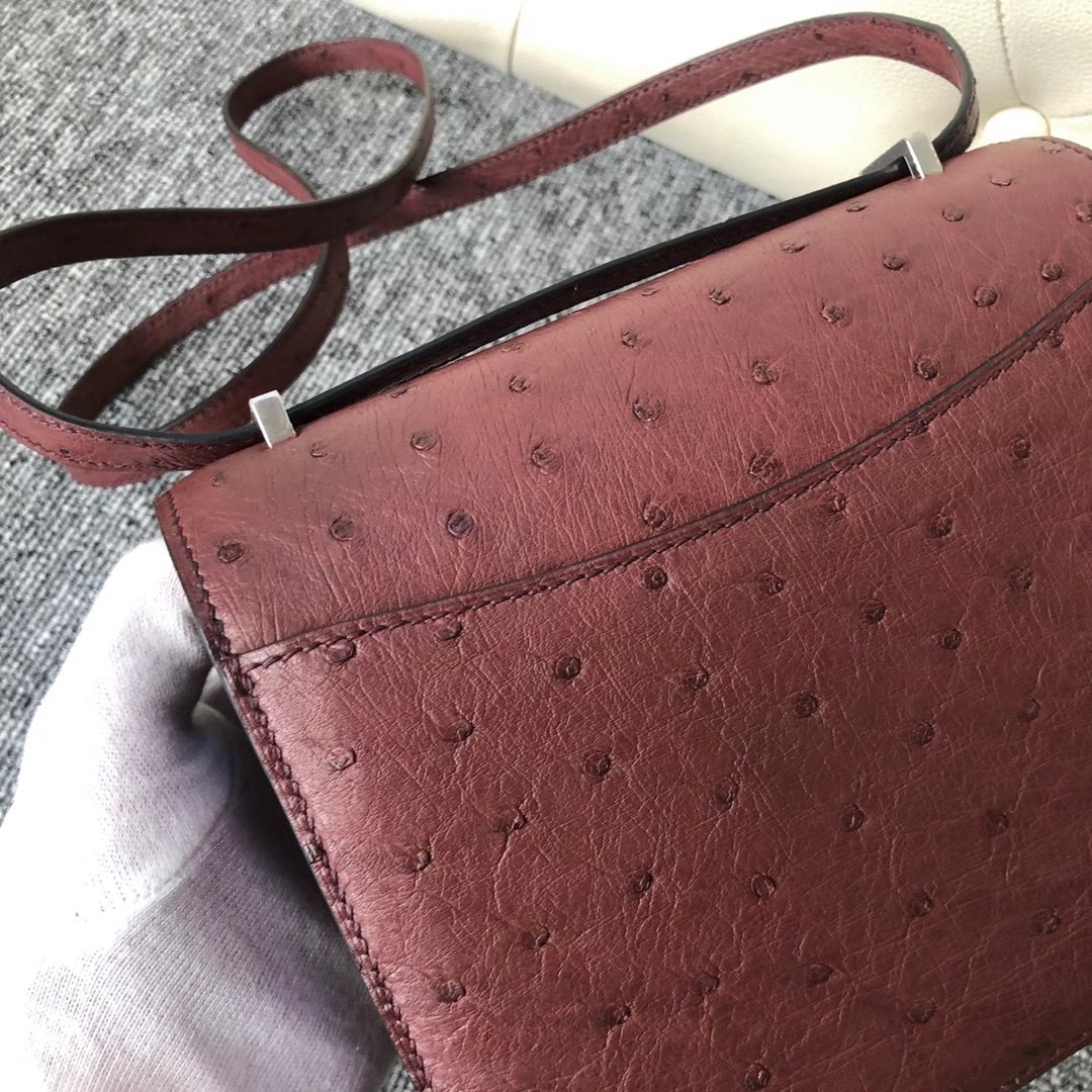 新北市林口區 愛馬仕 Hermes Constance 19cm Ostrich 55 Rouge H 愛馬仕紅