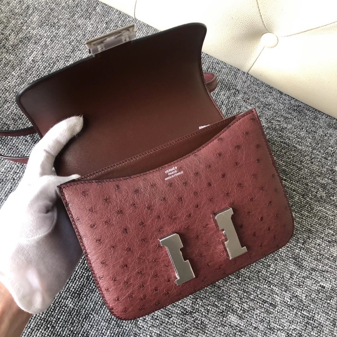 新北市林口區 愛馬仕 Hermes Constance 19cm Ostrich 55 Rouge H 愛馬仕紅