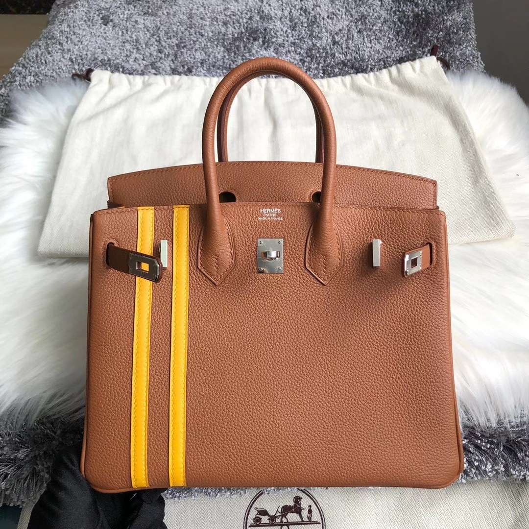 臺中市石岡區愛馬仕鉑金包 Hermes Birkin 25cm Togo 37 Gold /雙杠 9D Amber