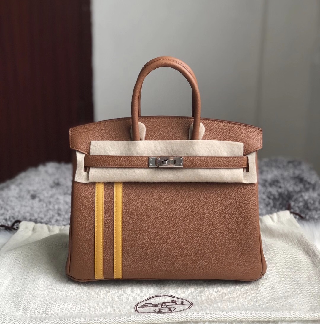 臺中市石岡區愛馬仕鉑金包 Hermes Birkin 25cm Togo 37 Gold /雙杠 9D Amber