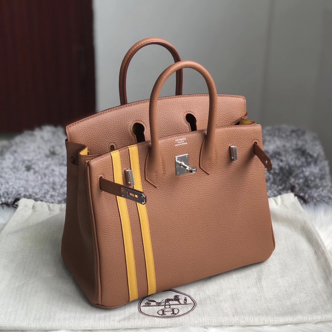 臺中市石岡區愛馬仕鉑金包 Hermes Birkin 25cm Togo 37 Gold /雙杠 9D Amber