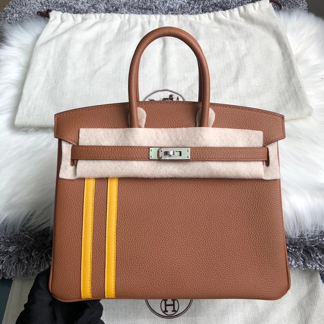 臺中市石岡區愛馬仕鉑金包 Hermes Birkin 25cm Togo 37 Gold /雙杠 9D Amber