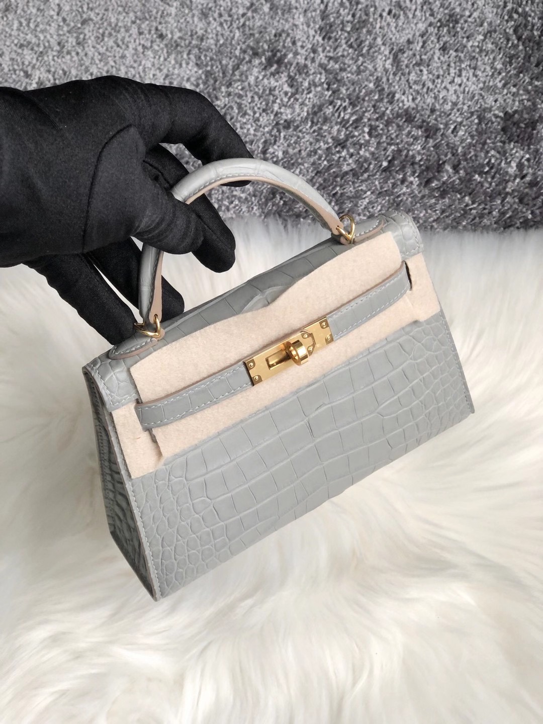 Hermes Kelly Mini 2 美洲鱷魚 Matte Alligator Crocodile 80 Griss perle 珍珠灰