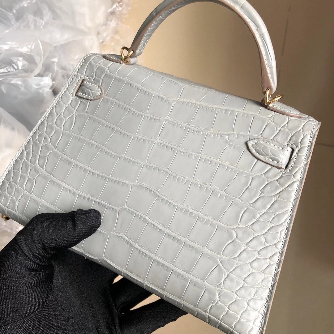 Hermes Kelly Mini 2 美洲鱷魚 Matte Alligator Crocodile 80 Griss perle 珍珠灰