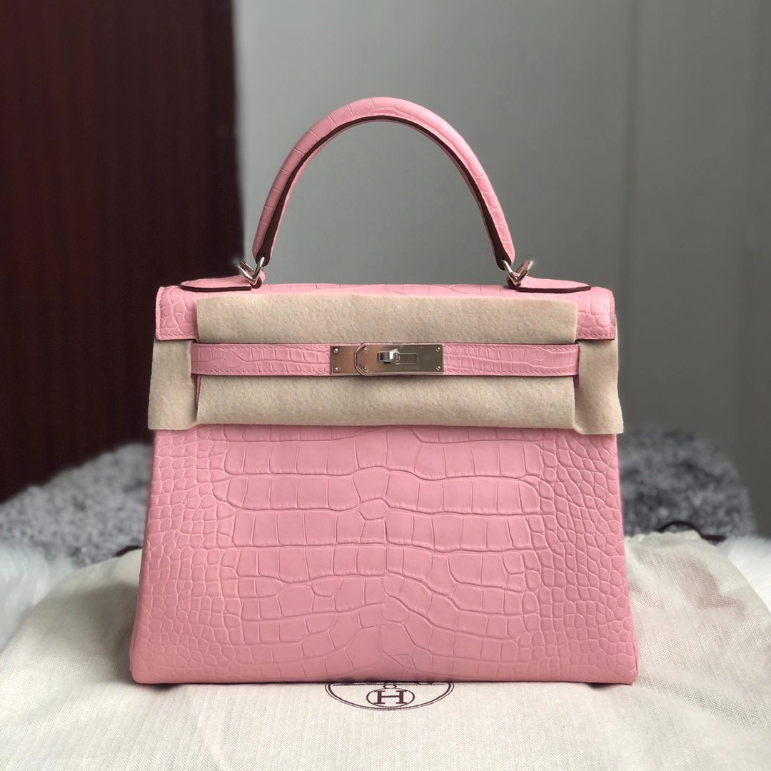 Hermes Kelly 28cm 美洲鱷 Matte Alligator Crocodile 5P bubblegum pink 櫻花粉