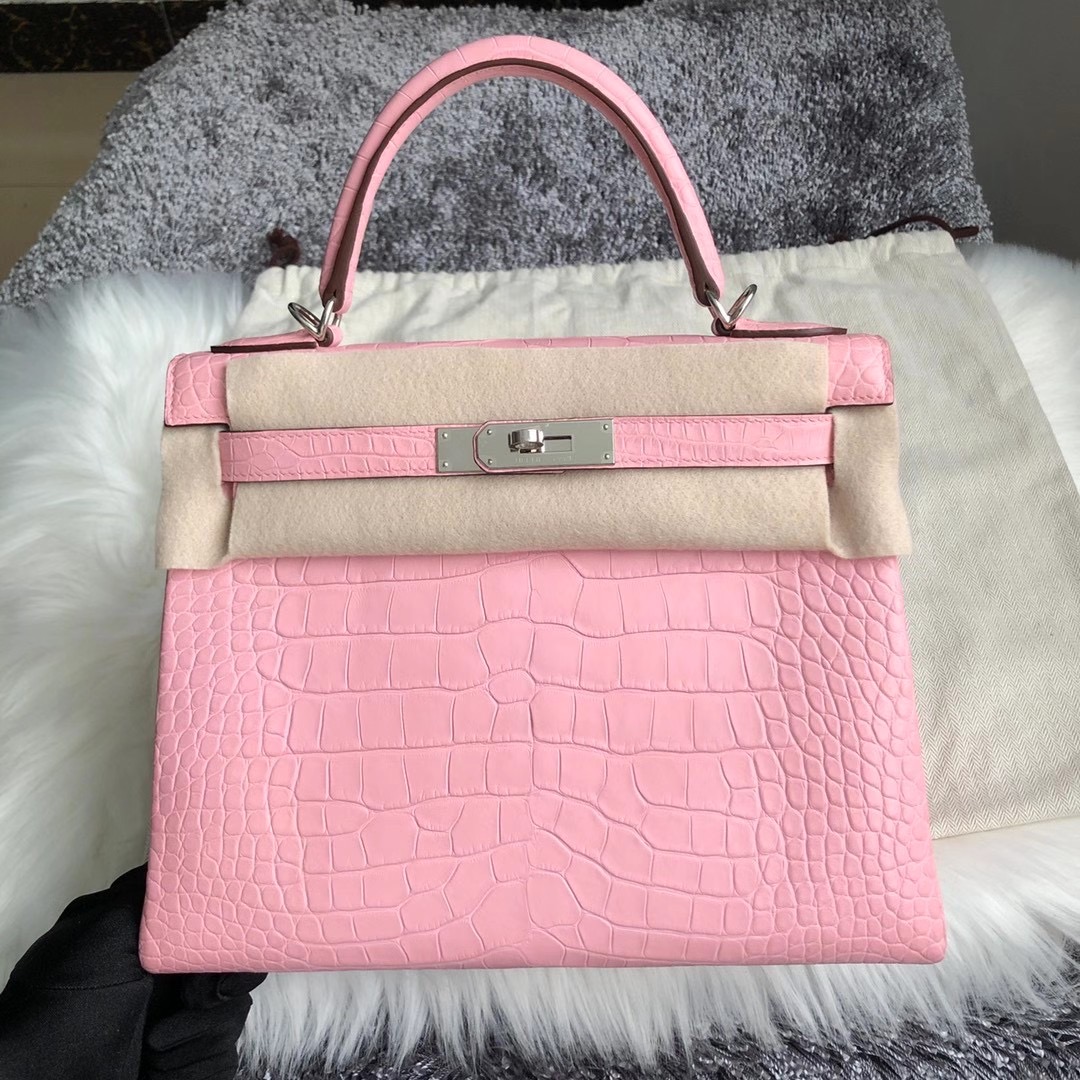 Hermes Kelly 28cm 美洲鱷 Matte Alligator Crocodile 5P bubblegum pink 櫻花粉