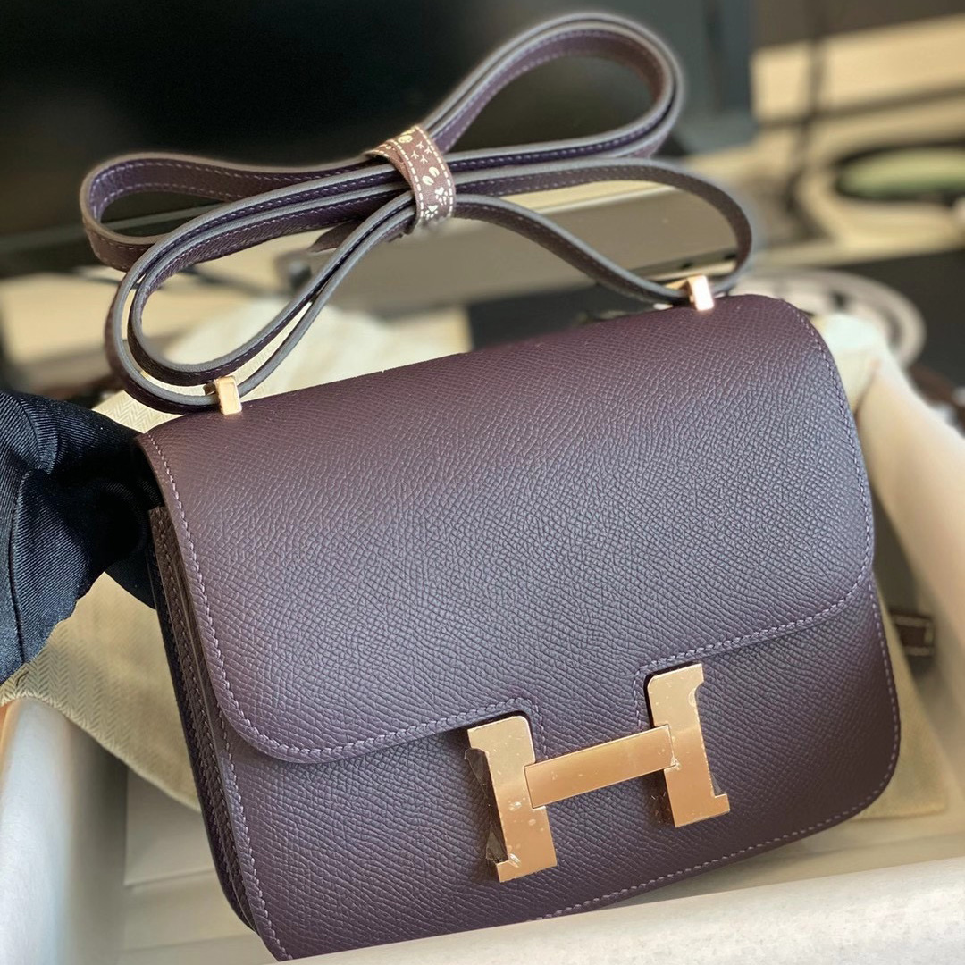 臺灣臺中市大安區 愛馬仕包包 Hermes Constance 19cm 59 葡萄紫 Raisin